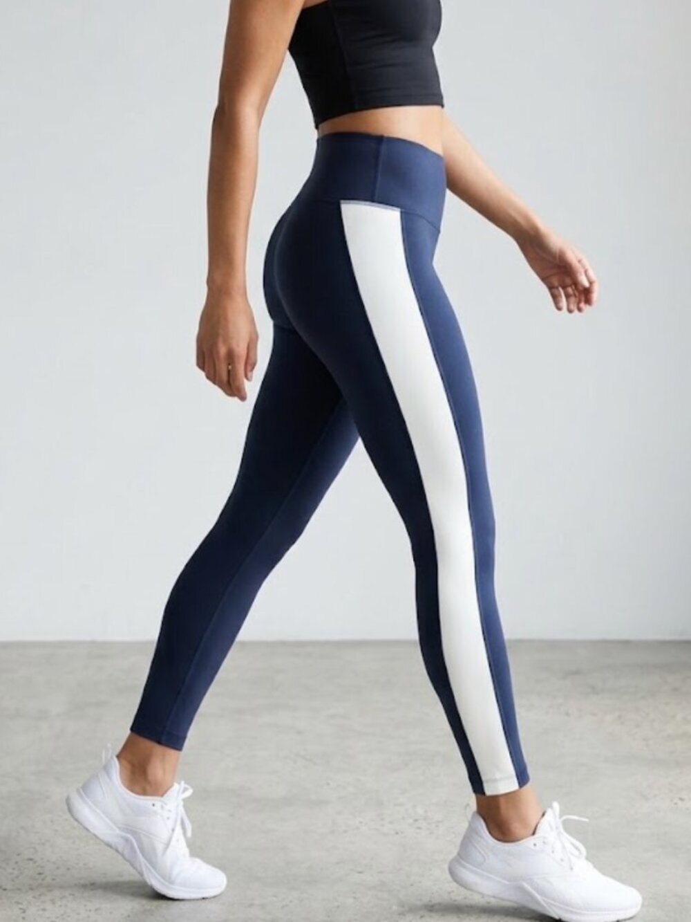 Rhone Leggings Size L Blue White Side Stripe High Rise Athletic Workout